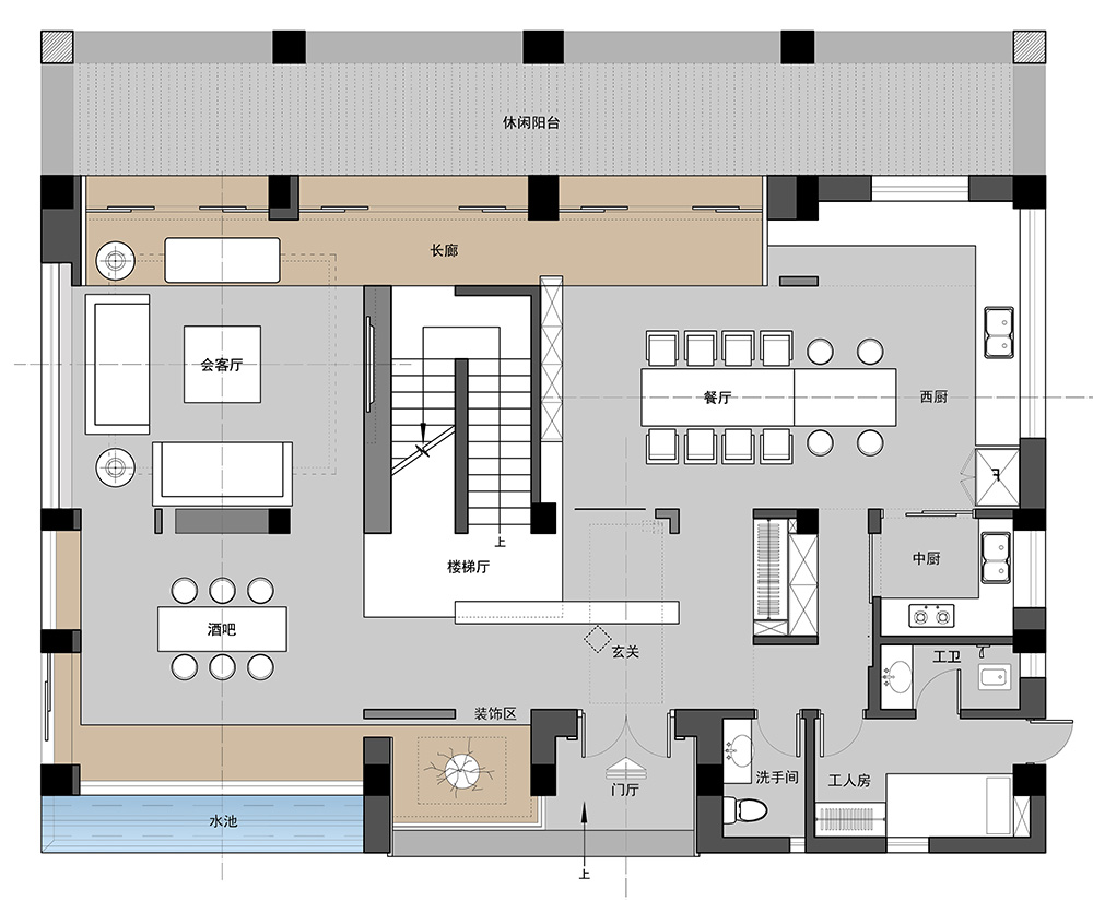 现代极简风格别墅装修设计效果图-迎江"逸"墅·碧桂园-别墅装修设计一楼平面图 现代极简风格别墅装修设计效果图-迎江"逸"墅·碧桂园-别墅装修设计一楼平面图