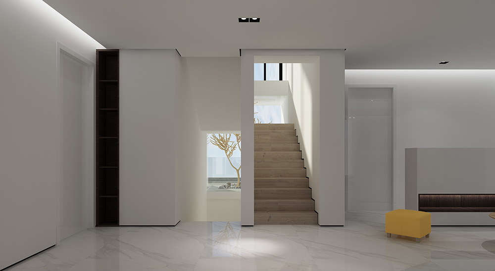 现代极简风格别墅装修设计效果图-迎江"逸"墅·碧桂园-别墅装修设计二楼楼梯厅 现代极简风格别墅装修设计效果图-迎江"逸"墅·碧桂园-别墅装修设计二楼楼梯厅